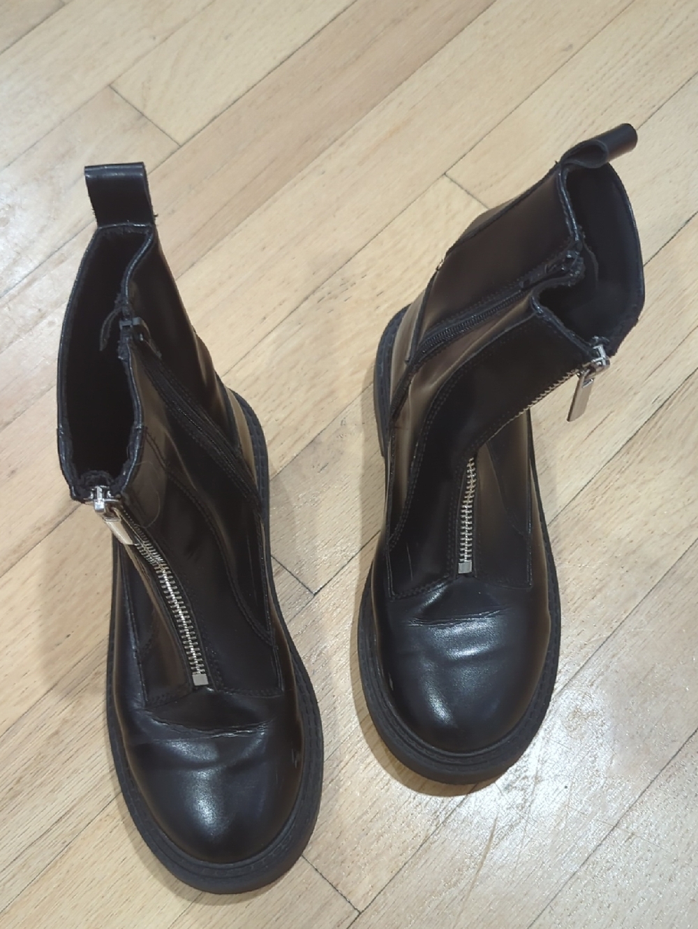 Zara Black Girls' Front-Zip Ankle Booties